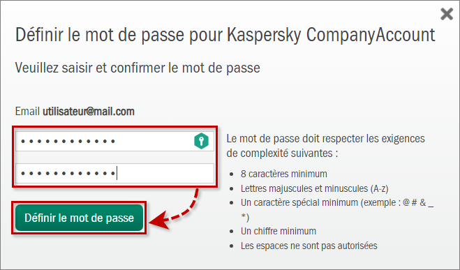 Définir un mot de passe pour le compte sur Kaspersky CompanyAccount
