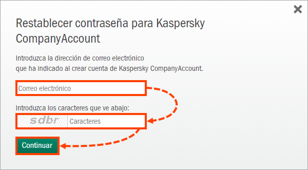 Recuperar la contraseña en Kaspersky CompanyAccount