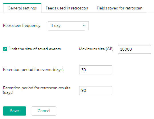 General settings of retroscan