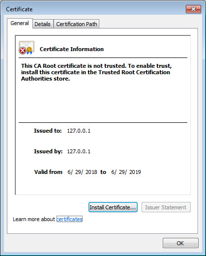 Adding the self signed certificate as trusted to a browser