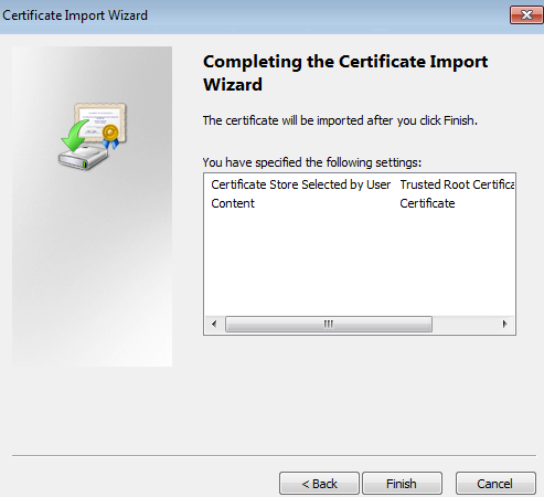 Completing the certificate import