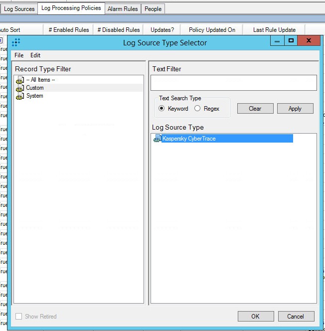 Log Source Type Selector window in LogRhythm.