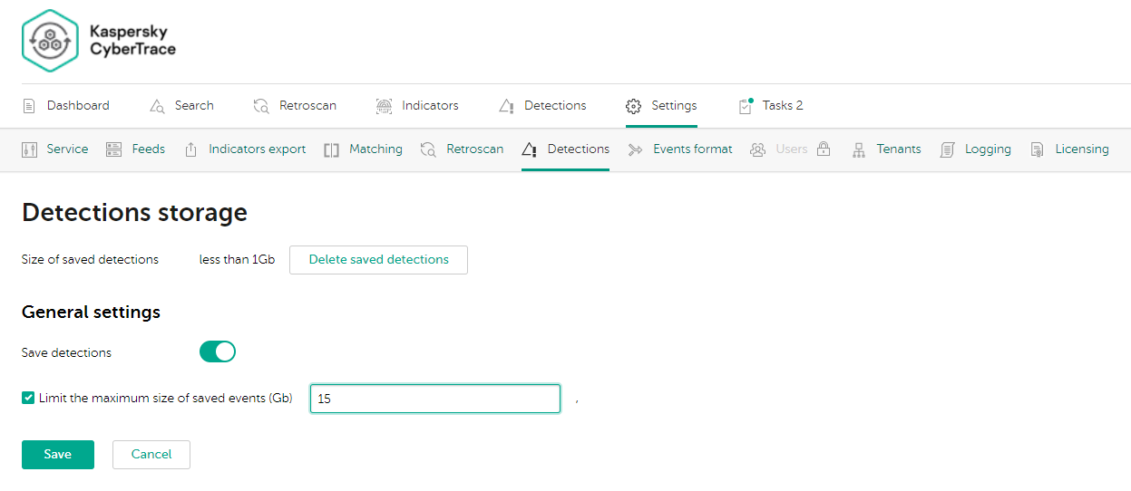 Settings → Detections tab in CyberTrace.