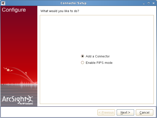 Selecting Add a Connector in ArcSight.