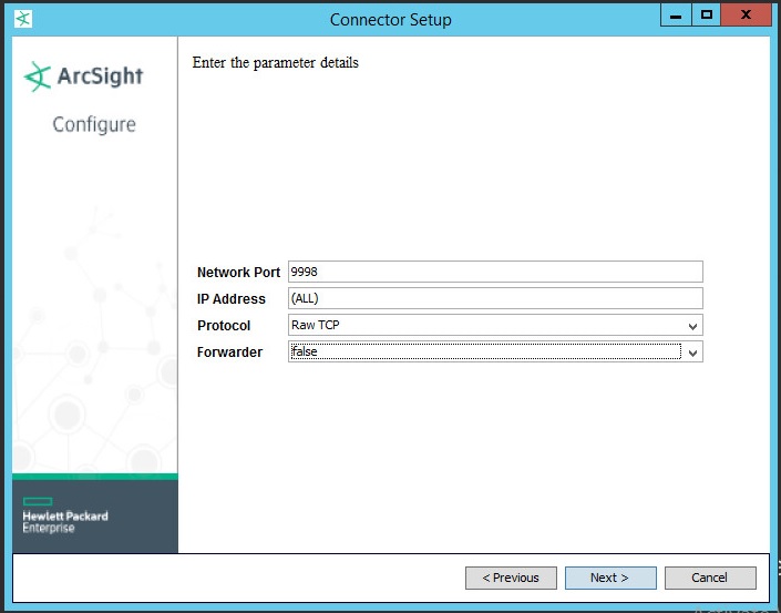 Parameters for sending detection events in ArcSight.