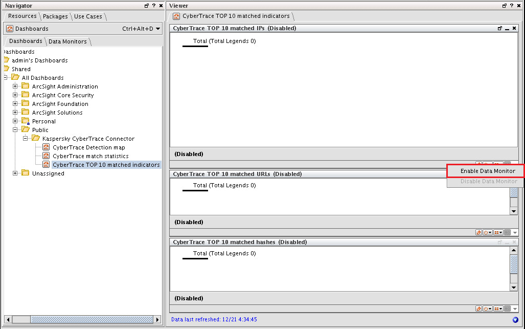 Enable Data Monitor shortcut menu item in ArcSight.