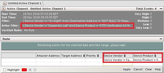 Setting the inline filter in ArcSight.