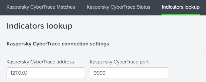 CyberTrace connection settings in Splunk.