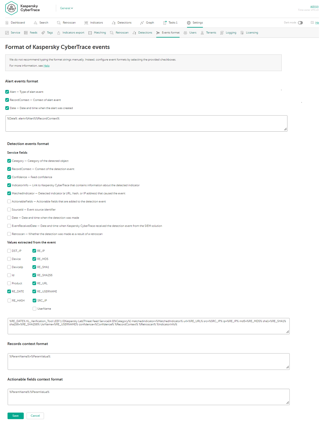 Format of CyberTrace events section.