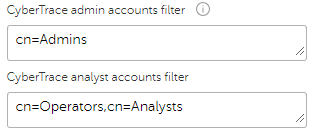 Example of accounts filters in Cybertrace.