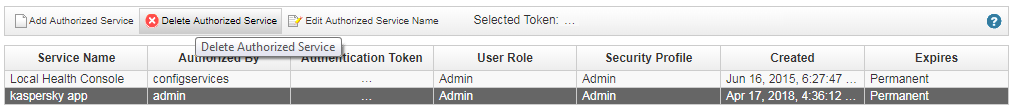 Delete Authorized Service button in QRadar.