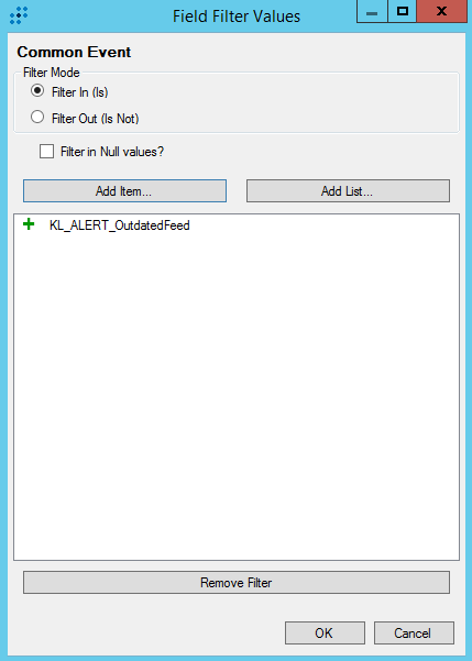 Field Filter Values window in LogRhythm.