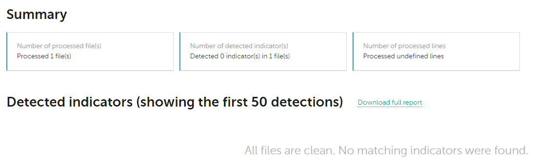 File hashes search result section in CyberTrace.