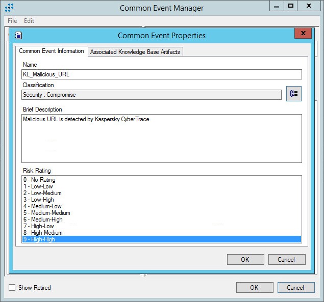 Common Event Properties window in LogRhythm.