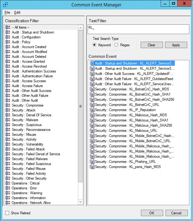 Common Event Manager window in LogRhythm.