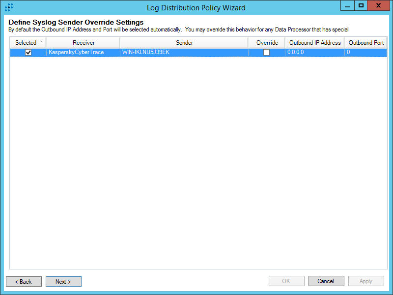 Log Distribution Policy Wizard window in LogRhythm.