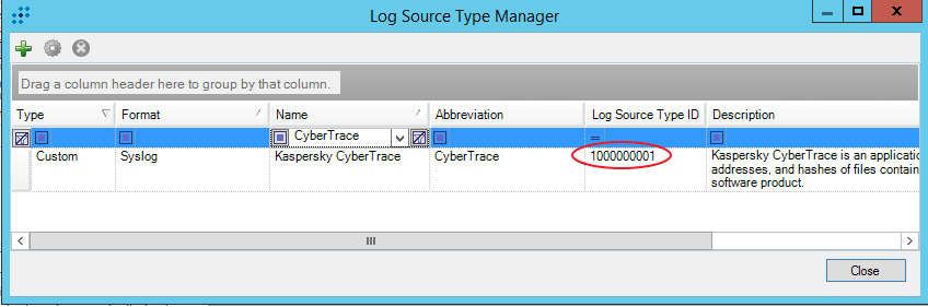 Log Source Type Manager window in LogRhythm.