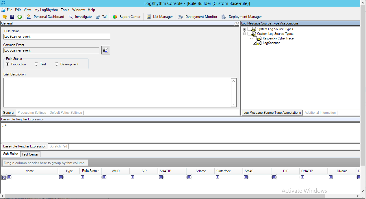 Rule Builder window in LogRhythm.