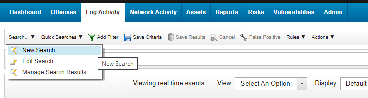 New search menu item in QRadar.
