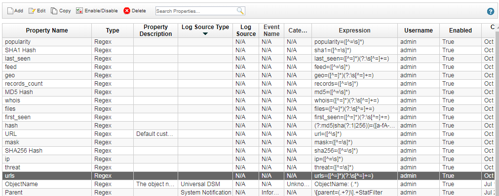 Custom Event Properties window in QRadar.