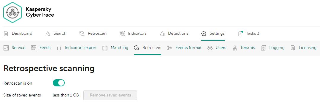 Settings → Retroscan tab in CyberTrace.