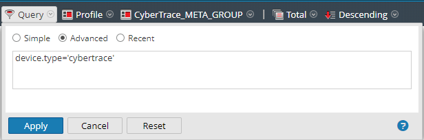 Advanced option in RSA NetWitness. Specifying device type.