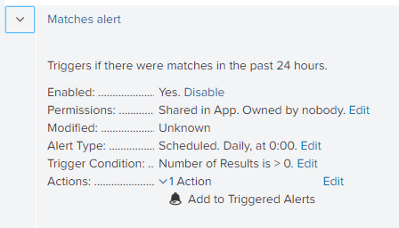 Alert parameters in Splunk.