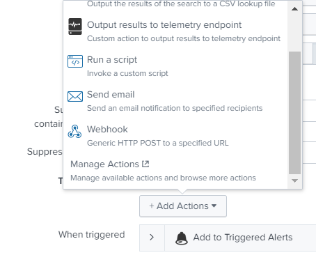 Send email item of Add Actions list in Splunk.