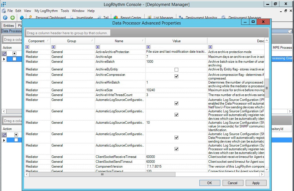 Data Processor Advanced Properties window in LogRhythm.