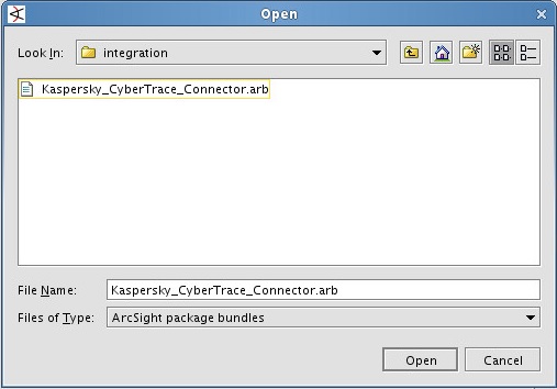 Окно Open в ArcSight.