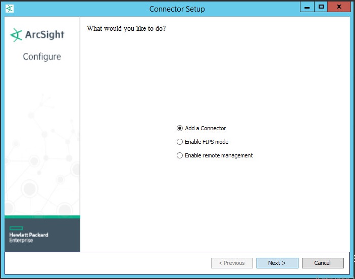 Выбор Add a Connector в ArcSight.