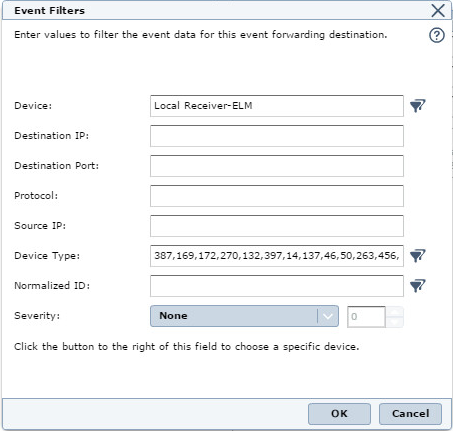 Окно Event Filters в McAfee.