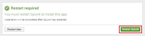 Окно Restart required в Splunk.