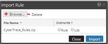 Окно Import Rule в RSA NetWitness.