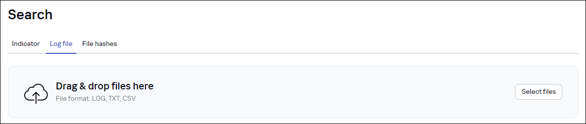 The Search → Log files tab in CyberTrace.