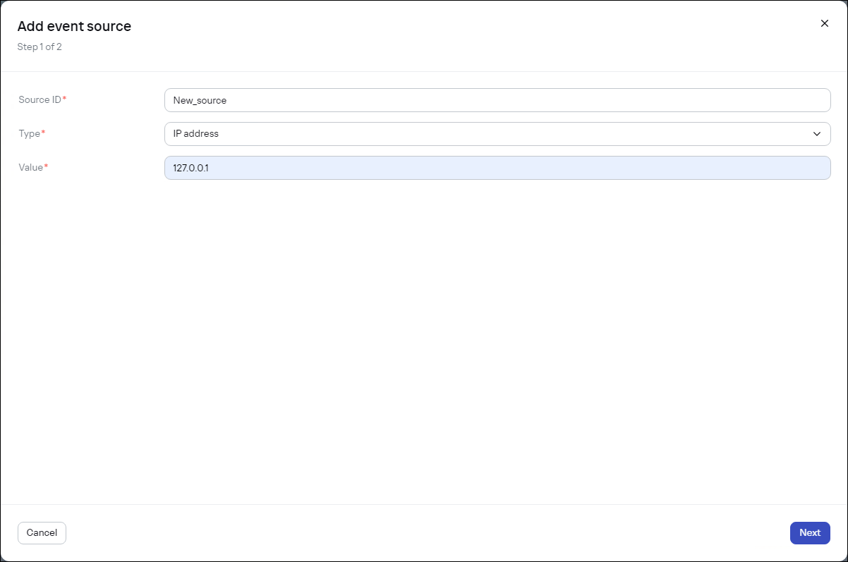 CyberTrace の「イベントソースを追加します」ウィザード。ステップ 1：
