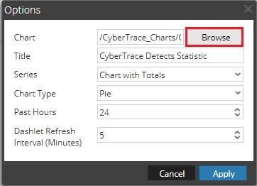 RSA NetWitness の［Options］ウィンドウ。［Browse］。