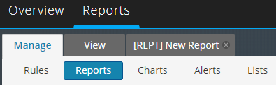 RSA NetWitness の［Reports］→［Manage］タブ。