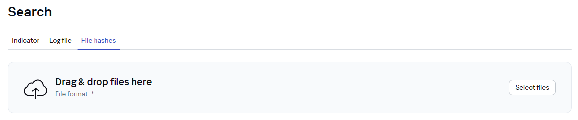 The Search → File hashes tab in CyberTrace.