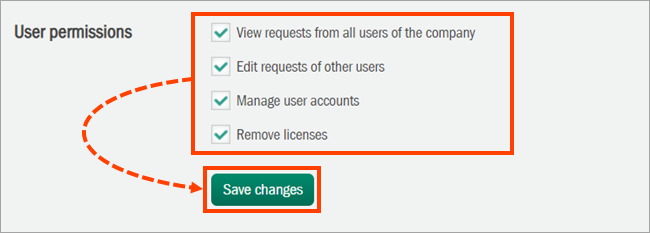 Changing user account permissions in Kaspersky CompanyAccount