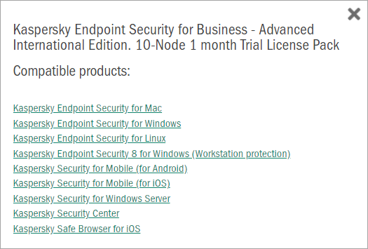 The list of applications compatible with the license