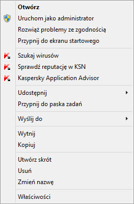 Context menu of an object in Microsoft Windows