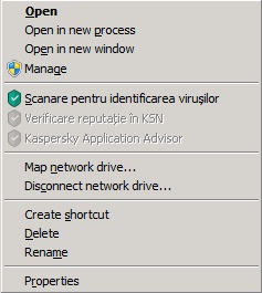 Meniul contextual al unui obiect în Microsoft Windows
