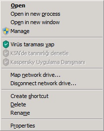 Microsoft Windows'daki bir nesnenin içerik menüsü