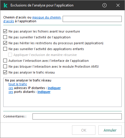 Une fenêtre avec un champ pour saisir le chemin d'accès à un fichier ou à un dossier. Des masques peuvent être utilisés.