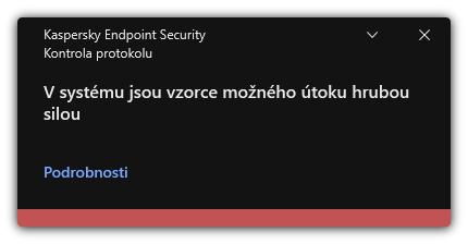 Upozornění na možný útok hrubou silou. Uživatel může zobrazit podrobné informace o pravidle.