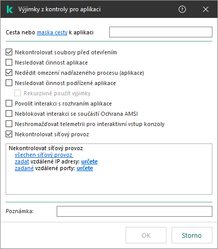 Okno s polem pro zadání cesty k souboru nebo složce. Lze použít masky.