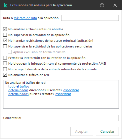 Una ventana con un campo para introducir la ruta a un archivo o carpeta. Se pueden usar máscaras.