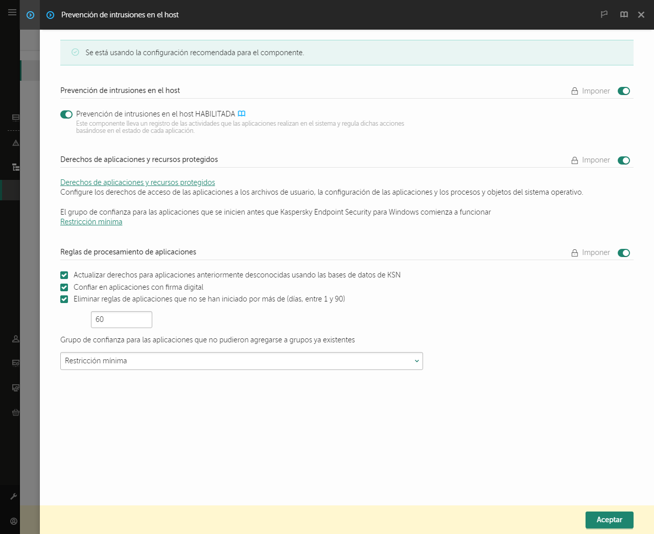 Ventana de Configuración de Prevención de intrusiones