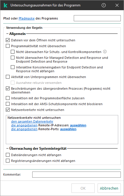 Ein Fenster mit einem Eingabefeld für den Datei- oder Ordnerpfad. Es können Masken verwendet werden.